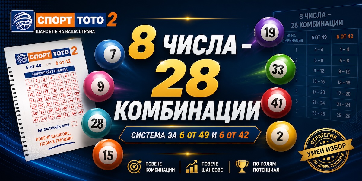 Система с 8 числа за Тото 2 6 от 49 и 6 от 42 с 28 комбинации